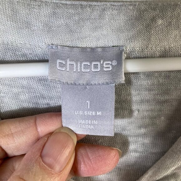 Womens Chicos V Neck Linen Knit Top Long Sleeve Gray M - Picture 7 of 8